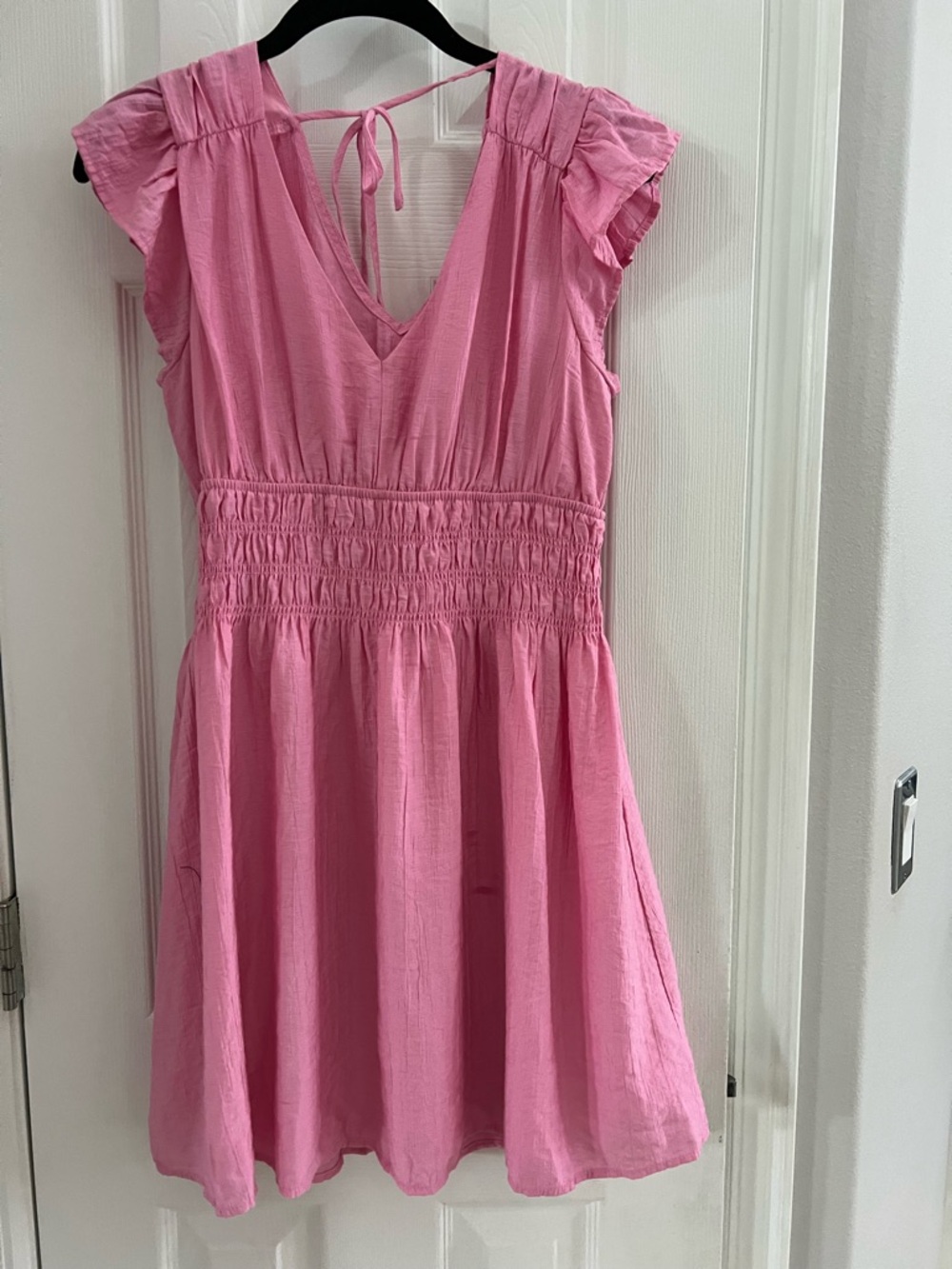 🌸 Blue Pepper Pink Smocked Waist Flutter Sleeve Dress